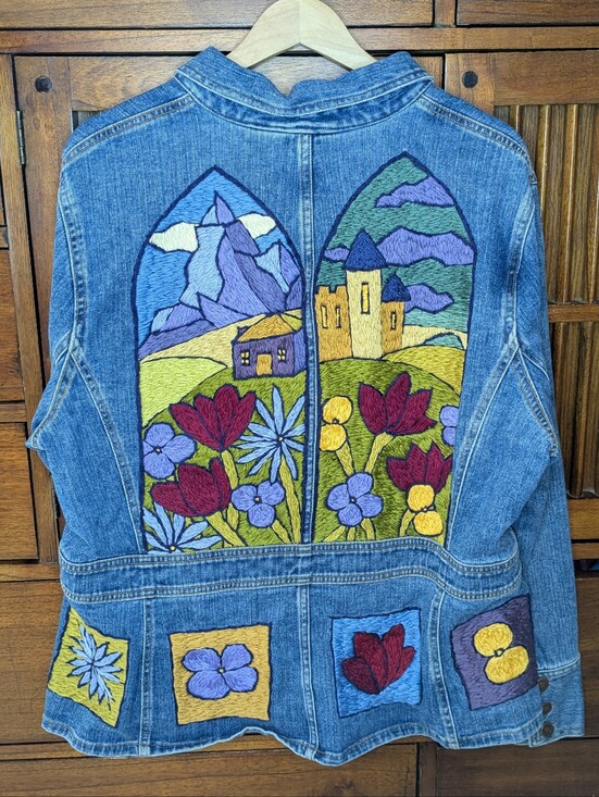 Jones Sport Jackets & Blazers - Stained Glass Embroidered Design Denim Jacket